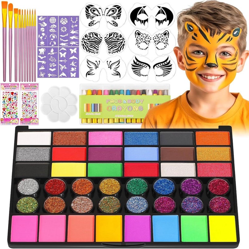 Face Painting Kit for Kids, Split Cake Water Activated Face Paint Palette, Body Paint for Adults, Non Toxic Makeup Professional for Cosplay,Parties, Birthdays - Image 1