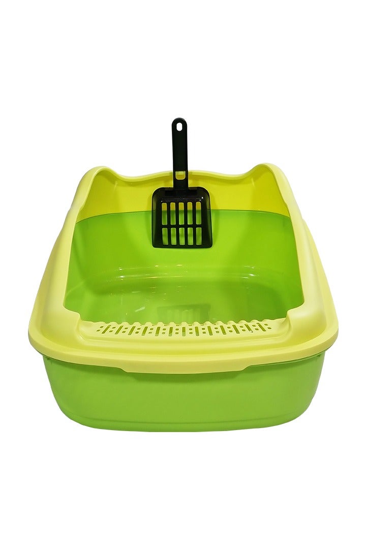 أن ان سي بيتس صندوق فضلات القطط للقطط الصغيرة والمتوسطة، مصنوع من البلاستيك المتين وتصميم قابل للإزالة، صندوق فضلات القطط 47 سم مع مغرفة، سياج مرتفع ومضاد للرذاذ، صندوق فضلات الحيوانات الأليفة سهل التنظيف (أخضر) - Image 1