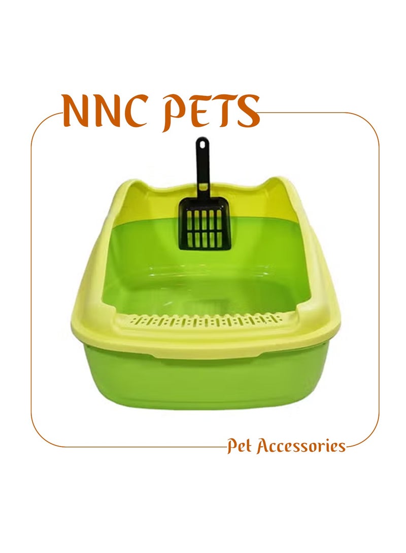 NNC PETS Cat Litter Pan for Small to Medium Cats, Durable plastic and Removable design, 47 cm Cat litter box with Scoop, High fence and Anti-splash, Pet waste box with Easy to clean (Green) - Image 1