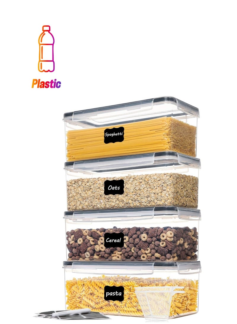 Bukela 4PCS Airtight Food Storage Containers with Lids, Pasta organizer with Measuring Cups and Label, BPA Free Air Tight House Kitchen Pantry Organization and Storage (3.2L) - Image 1