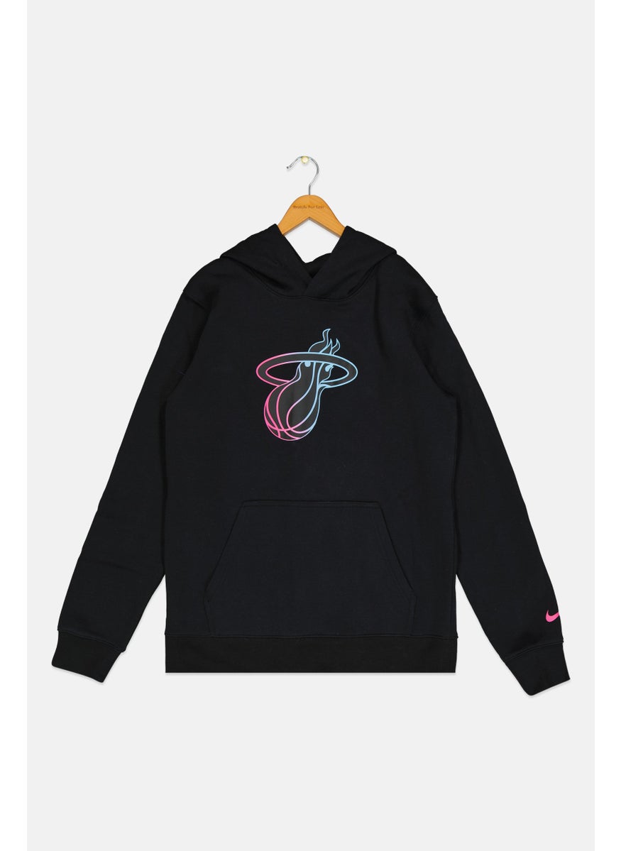 Nike Nike x NBA Kids Boy Graphic Print Miami Heat Outdoor Hoodie, Black  - Image 1