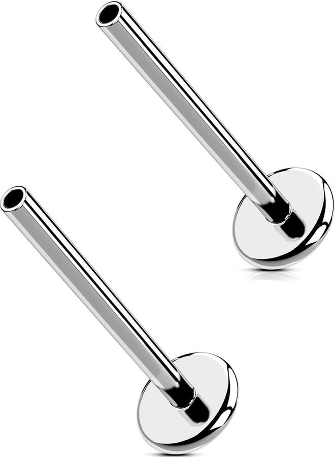 MS CUTE 2Pcs Nose Studs, Threadless G23 Solid Titanium 18G Replacement Post Bar of Flat Back Stud Earrings in Helix Cartilage Tragus Piercing Jewelry for Women Men-Silver 8MM - Image 1