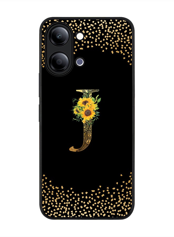 Stylizedd For vivo Y21 / Y11 Case,Slim fit Camera Protection, Shockproof Thin Phone cover  - Custom Floral Monogram - J ( Black ) - Image 1