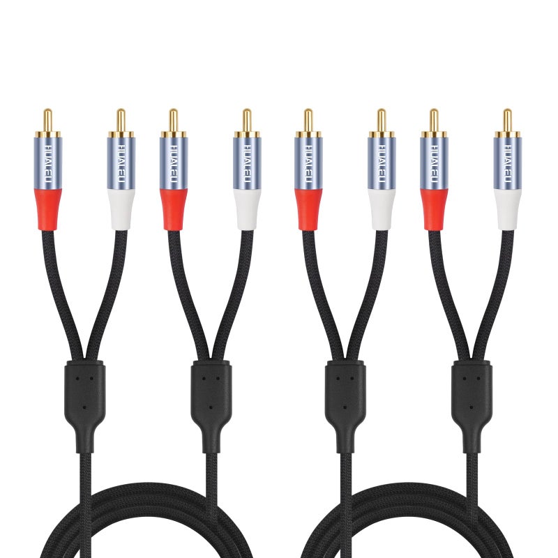 HUALEU 2Pack 2 RCA M/M Stereo Audio Cable,Gold-Plated 2RCA Male to 2RCA Male Aluminum Shell Auxiliary Audio Cord-6Feet - Image 1