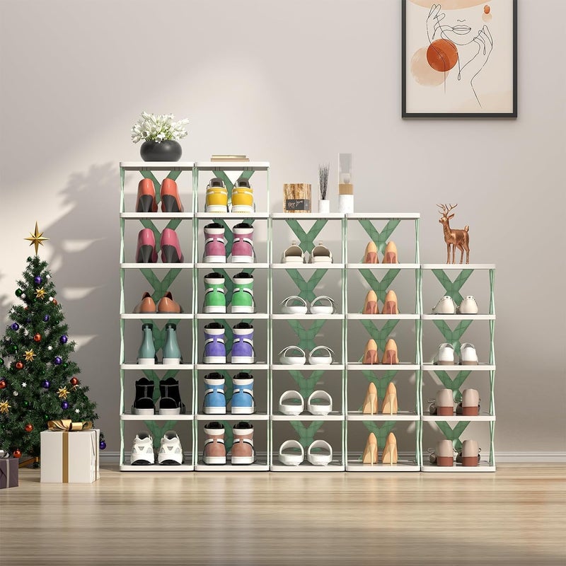 JD PRO 6 Layer Shoe Rack for Home Plastic Adjustable Stand Organizer Stackable Storage Bedroom Entryway Shelf Footwear Collapsible Corner Tower Shoes and Book Slots Rack 6Layer Box - Image 4