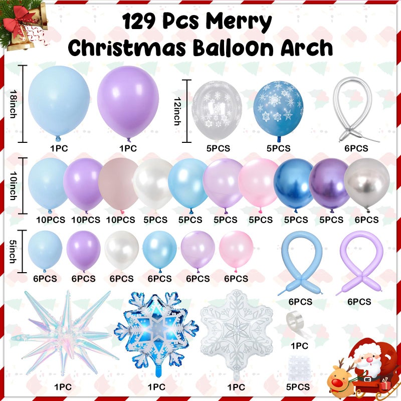 Paeyeq Winter Wonderland Balloon Arch Garland Kit, Snowflake Blue Pink Purple Silver White Balloons Snowflake Star Foil Balloon for Holiday Snow Princess Xmas Christmas Baby Shower Birthday Party Decorations - Image 2