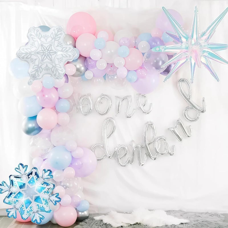 Paeyeq Winter Wonderland Balloon Arch Garland Kit, Snowflake Blue Pink Purple Silver White Balloons Snowflake Star Foil Balloon for Holiday Snow Princess Xmas Christmas Baby Shower Birthday Party Decorations - Image 5