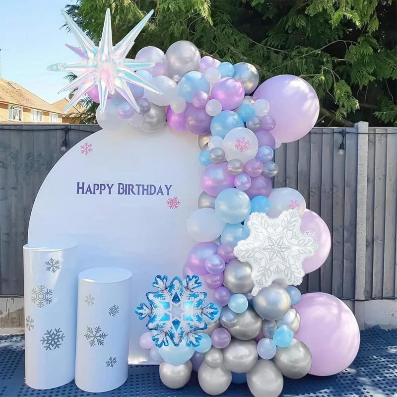 Paeyeq Winter Wonderland Balloon Arch Garland Kit, Snowflake Blue Pink Purple Silver White Balloons Snowflake Star Foil Balloon for Holiday Snow Princess Xmas Christmas Baby Shower Birthday Party Decorations - Image 4