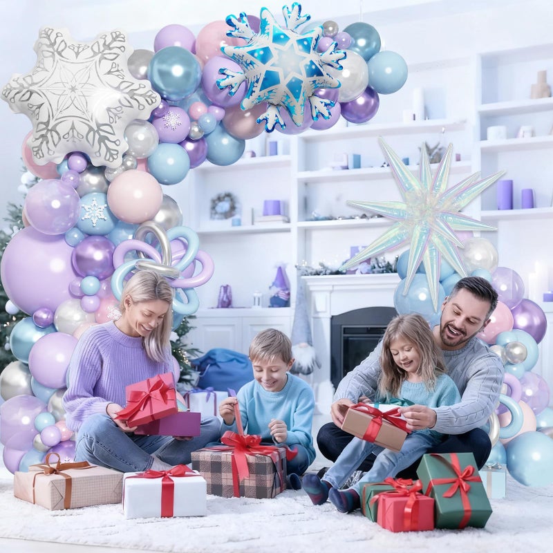 Paeyeq Winter Wonderland Balloon Arch Garland Kit, Snowflake Blue Pink Purple Silver White Balloons Snowflake Star Foil Balloon for Holiday Snow Princess Xmas Christmas Baby Shower Birthday Party Decorations - Image 3