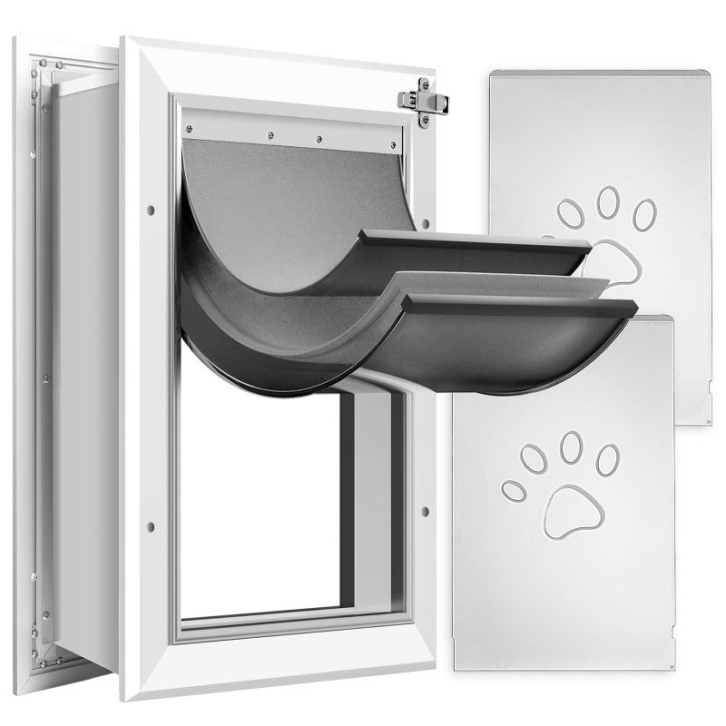 Petoasis [Petoasis] 3-Flaps Heavy-Duty Dog Door for Wall, Rust Proof Aluminum Alloy Frame, Extreme Weather Dog Door Can Block Wind, Snow, and Rainwater Intrusion (Silvery White, Large for Wall) - Image 1