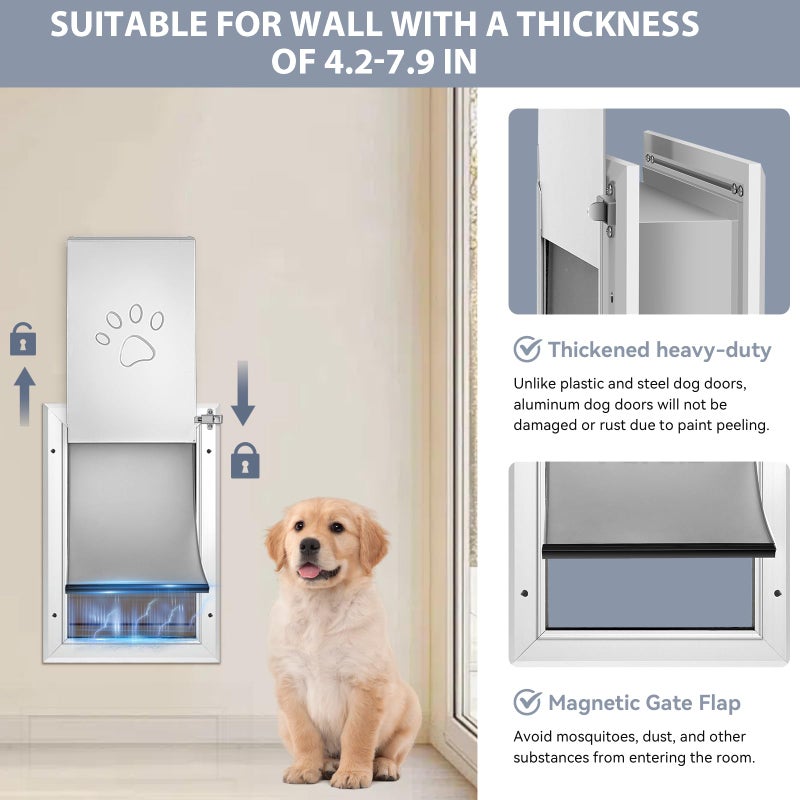 Petoasis [Petoasis] 3-Flaps Heavy-Duty Dog Door for Wall, Rust Proof Aluminum Alloy Frame, Extreme Weather Dog Door Can Block Wind, Snow, and Rainwater Intrusion (Silvery White, Large for Wall) - Image 3