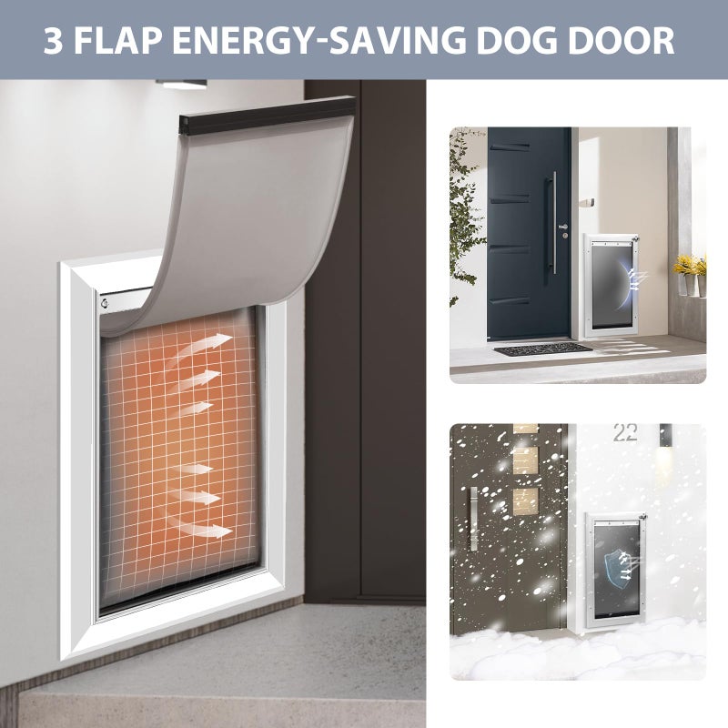 Petoasis [Petoasis] 3-Flaps Heavy-Duty Dog Door for Wall, Rust Proof Aluminum Alloy Frame, Extreme Weather Dog Door Can Block Wind, Snow, and Rainwater Intrusion (Silvery White, Large for Wall) - Image 4