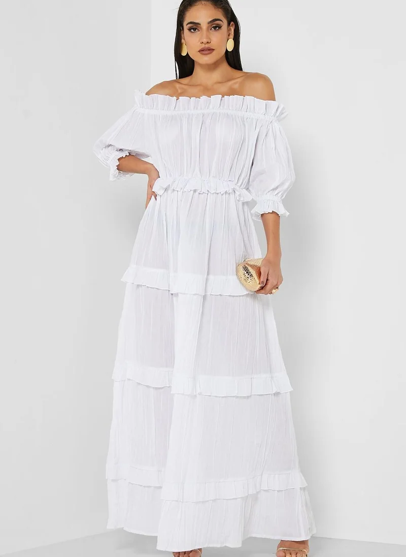 Moukhmalie Bardot Pleated Dress