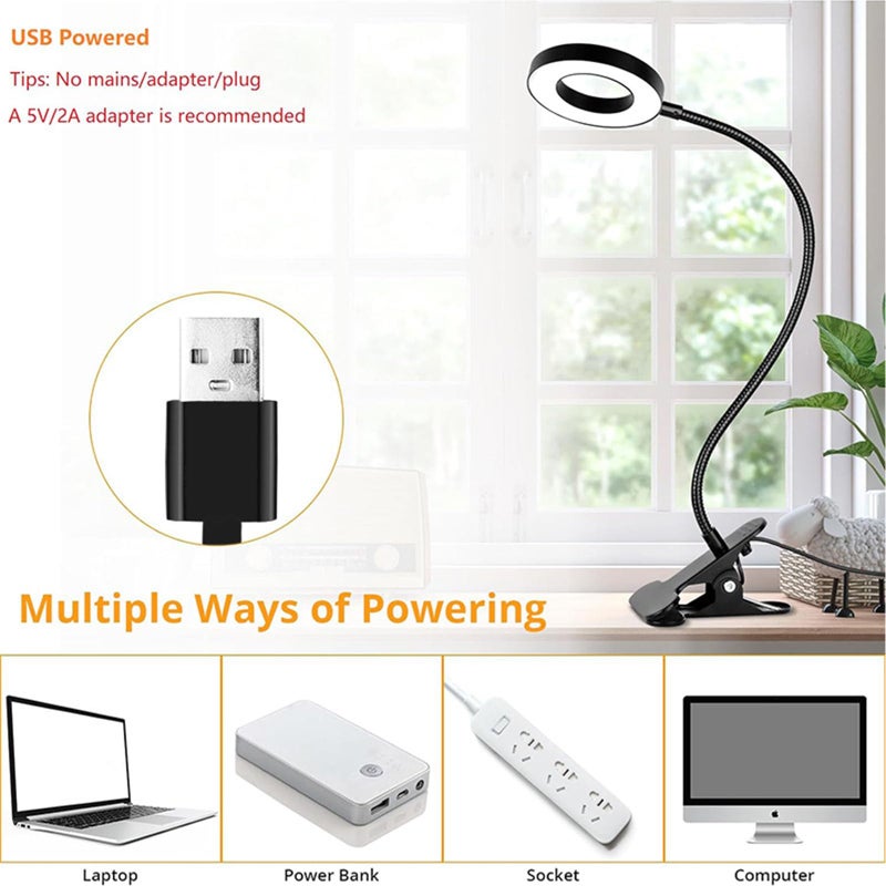 Brokimis Clip on Light LED Reading Book Study Lamp 3 Color Modes 10 Brightness Eye Protection 360Â° Flexible Gooseneck Student Dormitory Office Desk Lamp at Night in Bed - Image 5
