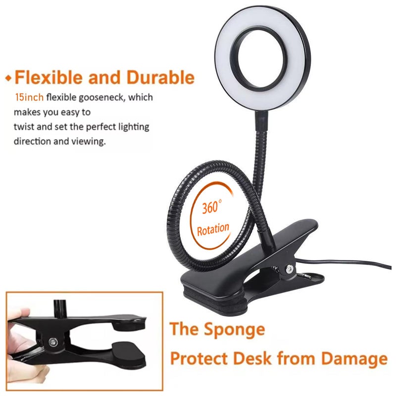 Brokimis Clip on Light LED Reading Book Study Lamp 3 Color Modes 10 Brightness Eye Protection 360Â° Flexible Gooseneck Student Dormitory Office Desk Lamp at Night in Bed - Image 4