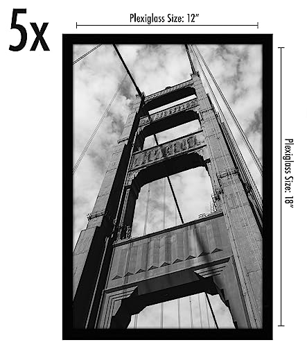 Americanflat 12x18 Poster Frame with Polished Plexiglass - Set of 5 - Galleria Collection - Picture Frames for Wall Display - Black - Image 2