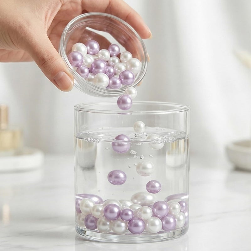 GLBYUNN 140pcs Pearl Beads for Vase Filler No Hole Pearl Beads for Brushes Holder Faux Pearls for Centerpieces Home Wedding Decor 10/14mm(White, Purple) - Image 5
