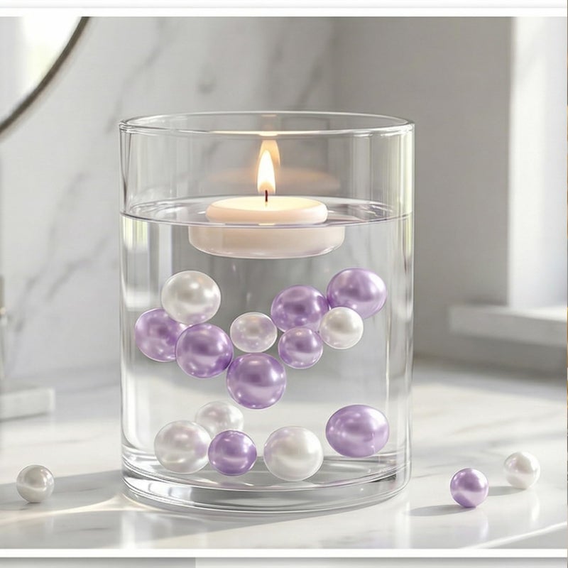 GLBYUNN 140pcs Pearl Beads for Vase Filler No Hole Pearl Beads for Brushes Holder Faux Pearls for Centerpieces Home Wedding Decor 10/14mm(White, Purple) - Image 2