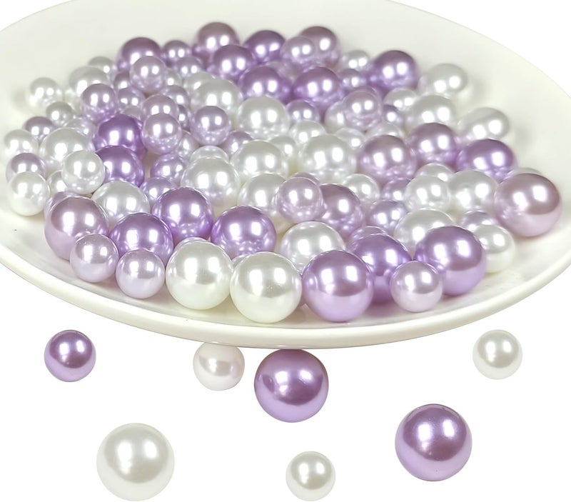 GLBYUNN 140pcs Pearl Beads for Vase Filler No Hole Pearl Beads for Brushes Holder Faux Pearls for Centerpieces Home Wedding Decor 10/14mm(White, Purple) - Image 4
