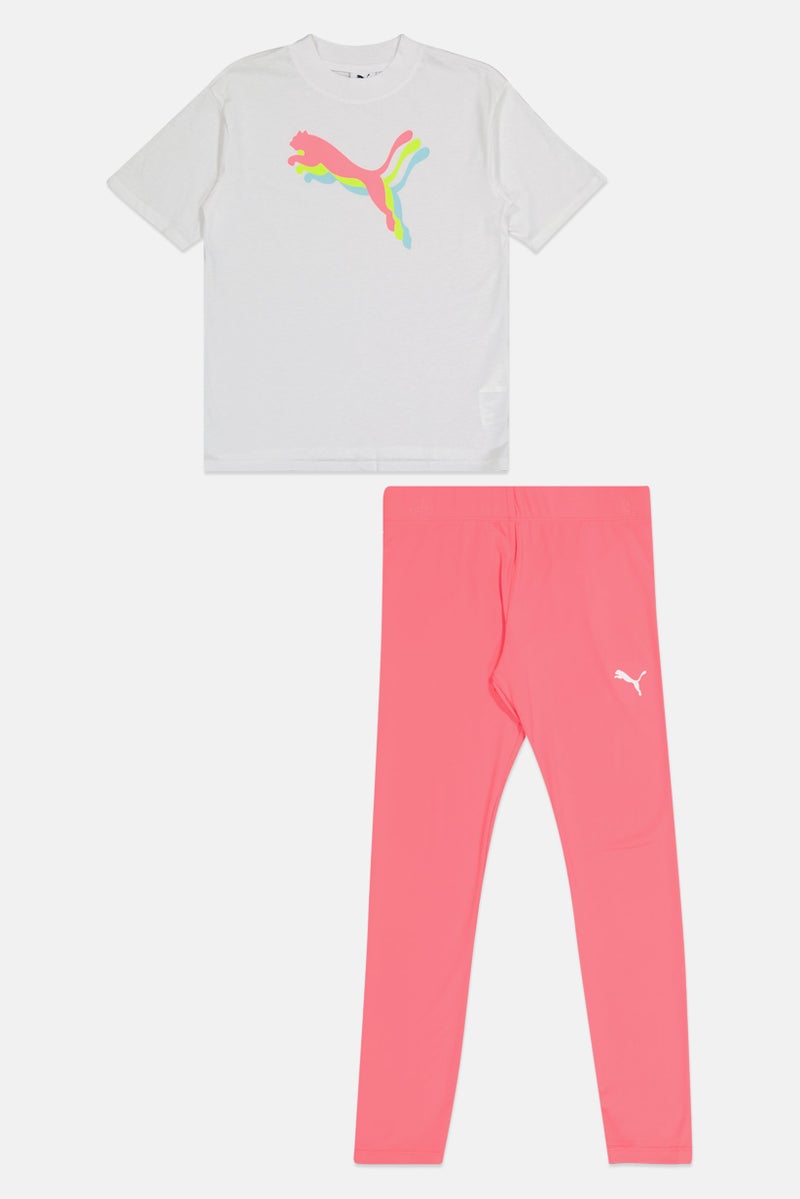 PUMA Kids Girl 2 Pcs Sportswear Fit Short Sleeve Top And Bottom Outdoor Set, Multicolor - Image 3