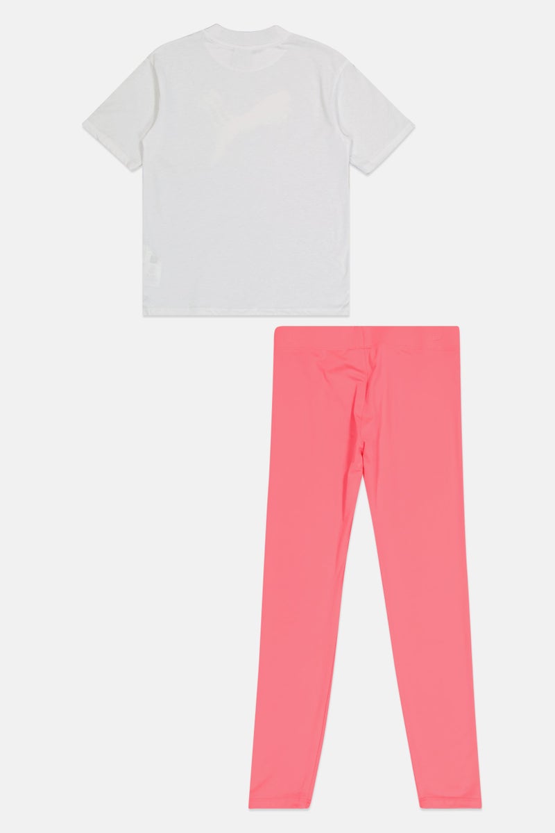 PUMA Kids Girl 2 Pcs Sportswear Fit Short Sleeve Top And Bottom Outdoor Set, Multicolor - Image 2