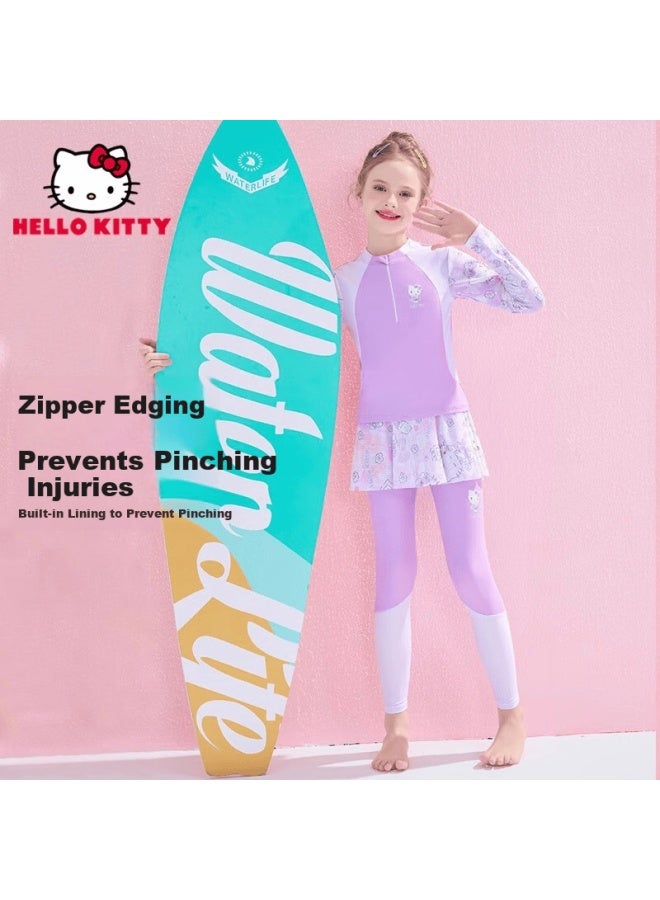 F.dyraa & o Kitty Kids' Long Sleeve Sun Protection Swimwear Set A-class Two-piece Kc422c015 Purple Size 130 - Image 1