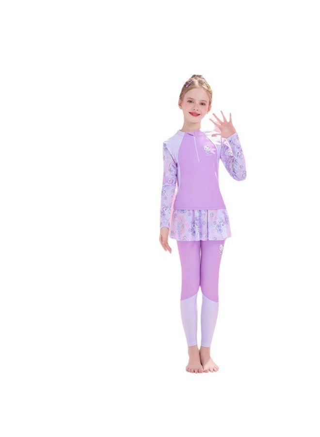 F.dyraa & o Kitty Kids' Long Sleeve Sun Protection Swimwear Set A-class Two-piece Kc422c015 Purple Size 130 - Image 5