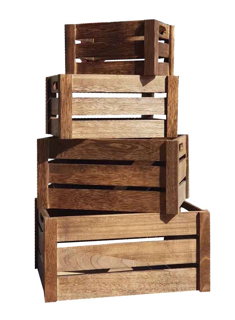 LINGWEI Wooden Storage Boxes Set of 4pcs Storage Crates with Handles For Indoor and Outdoor Decorative Storage Crates Rustic Farmhouse Style Storage Boxes - Image 1