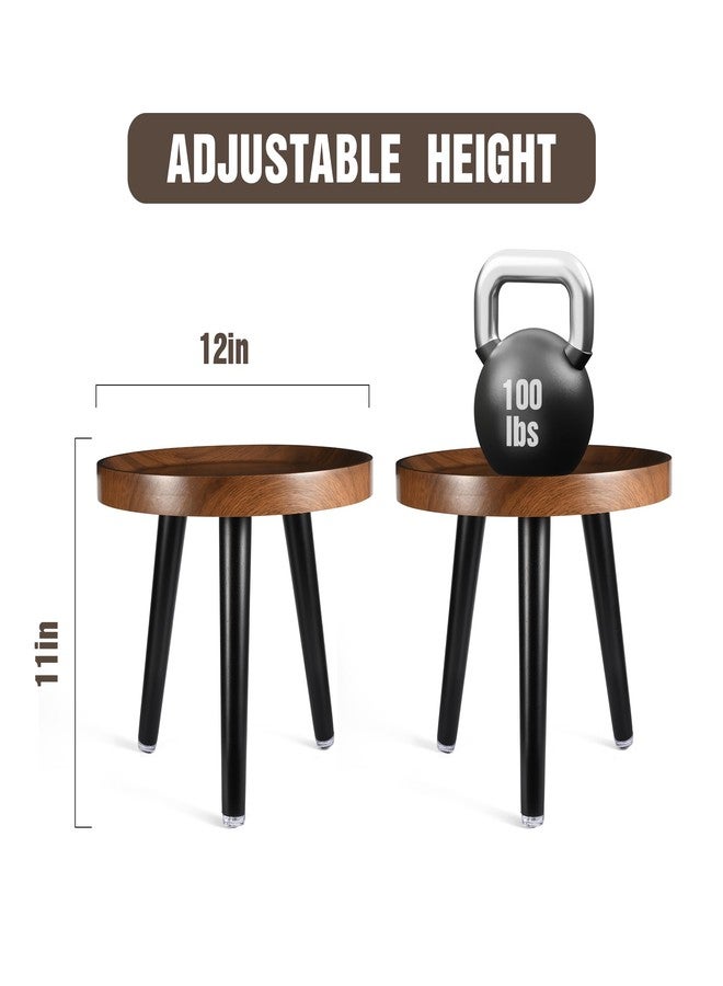 KGPLOME Indoor Plant Stand,Wood Mid Century Plant Table in Walnut Finish,Tall Plant Stand for Flower Pot,Modern Round Small Side End Table with Raised Design (Walnut, 12"x10.8") - Image 2