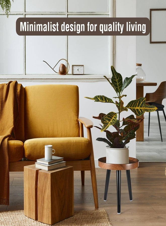 KGPLOME Indoor Plant Stand,Wood Mid Century Plant Table in Walnut Finish,Tall Plant Stand for Flower Pot,Modern Round Small Side End Table with Raised Design (Walnut, 12"x10.8") - Image 5