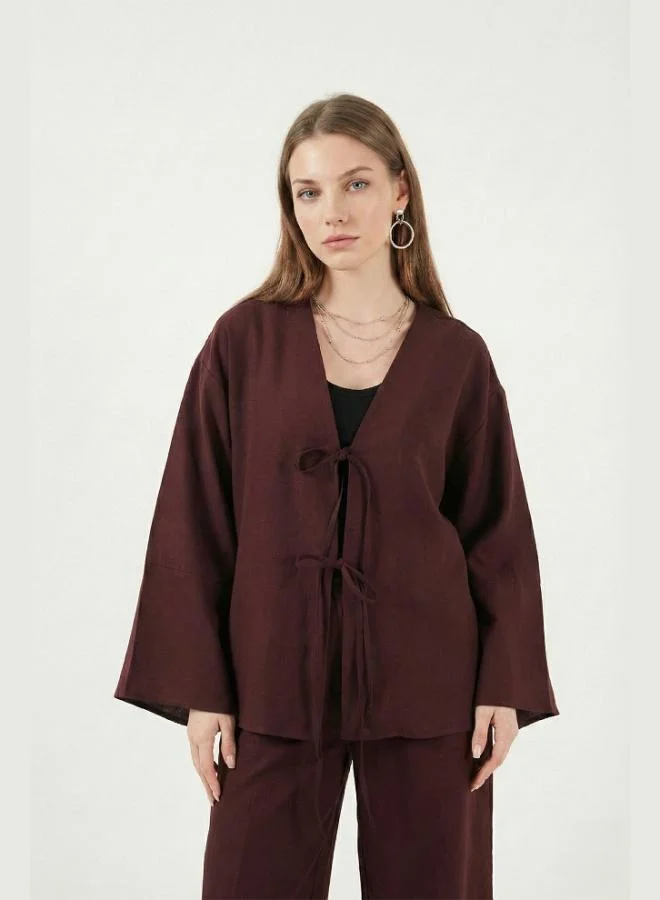 ليلا قميص ليلا قطن بقصة مريحة وأكمام برباط للنساء