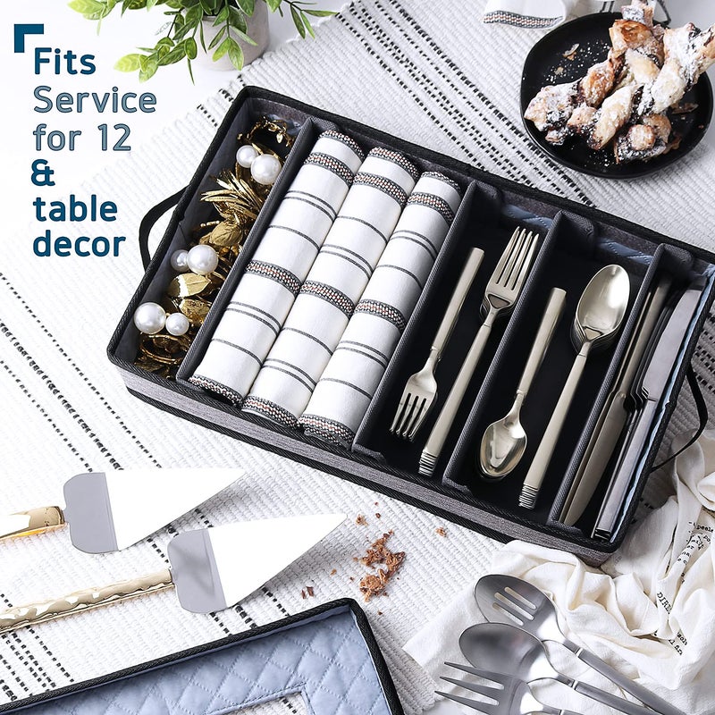 STORAGEBUD Flatware & Utensil Storage - Durable Silverware Storage Box with Padded Dividers, 5 Compartment Flatware Storage Case, Silverware Case with Handles and Removable Lid - Protects and Organizes Cutlery - Image 5