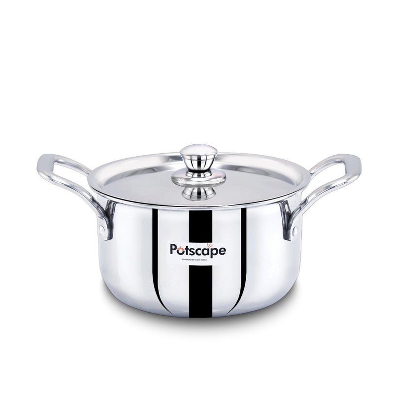 Potscape Triply Stockpot with Lid, 24 cm Capacity 5.85 LTR | Triply SAS Construction | Induction Compatible Dishwasher Safe | Sturdy Handle | Casserole/Biriyani Pot with Lid - 5 Year Warranty - Image 1