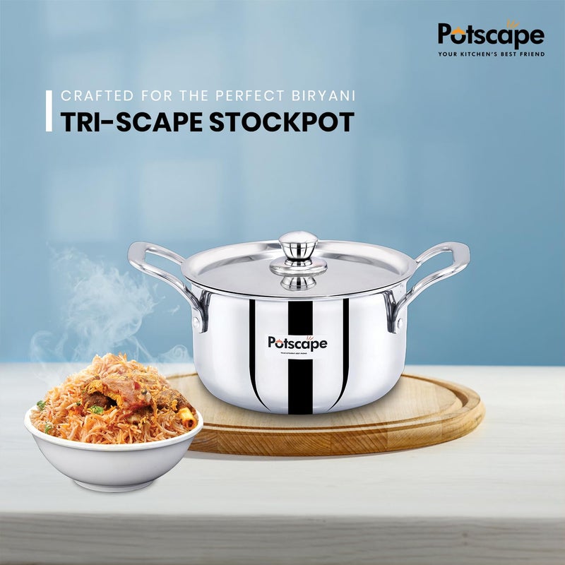 Potscape Triply Stockpot with Lid, 24 cm Capacity 5.85 LTR | Triply SAS Construction | Induction Compatible Dishwasher Safe | Sturdy Handle | Casserole/Biriyani Pot with Lid - 5 Year Warranty - Image 5