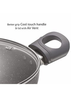 ALDA Alda Non Stick Marbello Wok with Glass Lid 22cm, 2 LTR  - Image 3