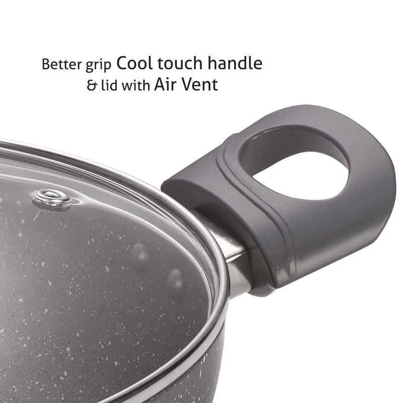Alda Non Stick Marbello Wok with Glass Lid 22cm, 2 LTR