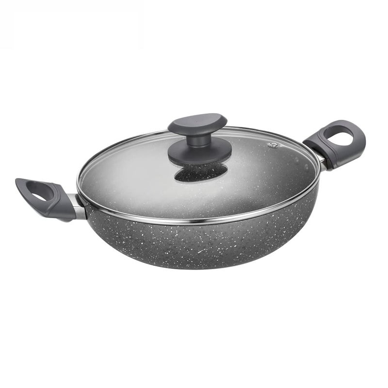 Alda Non Stick Marbello Wok with Glass Lid 22cm, 2 LTR