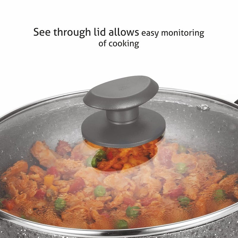 Alda Non Stick Marbello Wok with Glass Lid 22cm, 2 LTR