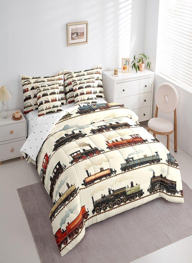 Feelyou Vintage Train Comforter Set Twin 7 Pcs Retro Steam Engine Boys Girls Retro Steam Locomotive Train Bedding Set Vehicle Train Bed in a Bag with Comforter, Sheets, Pillowcases & Cushion Cover - Image 4