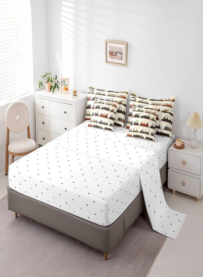 Feelyou Vintage Train Comforter Set Twin 7 Pcs Retro Steam Engine Boys Girls Retro Steam Locomotive Train Bedding Set Vehicle Train Bed in a Bag with Comforter, Sheets, Pillowcases & Cushion Cover - Image 5