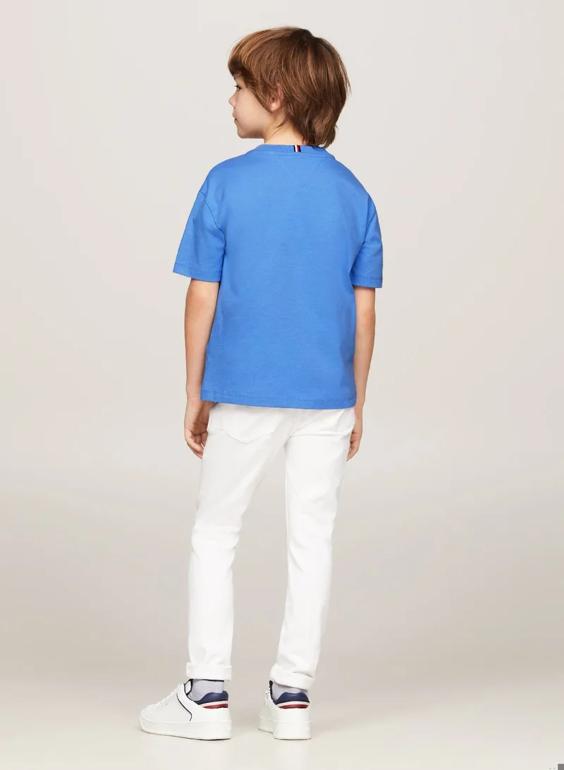 TOMMY HILFIGER Boys' Th Monogram Crest Logo T-Shirt -  Pure cotton, Blue