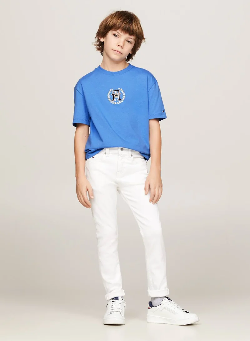 TOMMY HILFIGER Boys' Th Monogram Crest Logo T-Shirt -  Pure cotton, Blue