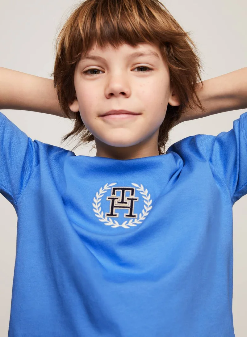 TOMMY HILFIGER Boys' Th Monogram Crest Logo T-Shirt -  Pure cotton, Blue