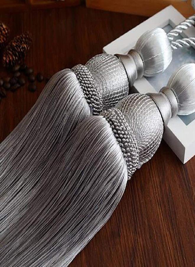 SWTool Selling Wonderful Curtain Holdbacks Curtains Tiebacks Home Decorative Braided Buckle Fastener Accessories Window Drapery Ball Tassels Tiebacks, Set of 2 (Silver Grey) - Image 2