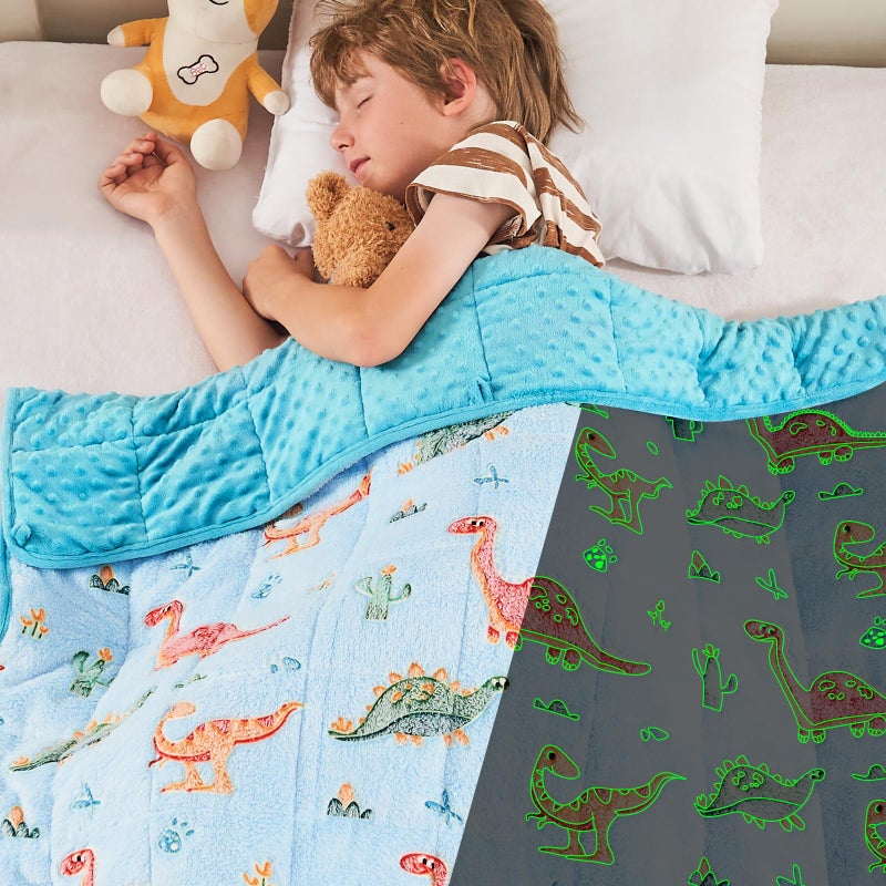 yescool Weighted Blanket 3 Pounds Weighted Lap Blanket Glow in The Dark Dinosaur Heavy Blankets Warm Minky Weighted Throw Blanket Gift for 2040lbs 36x48
