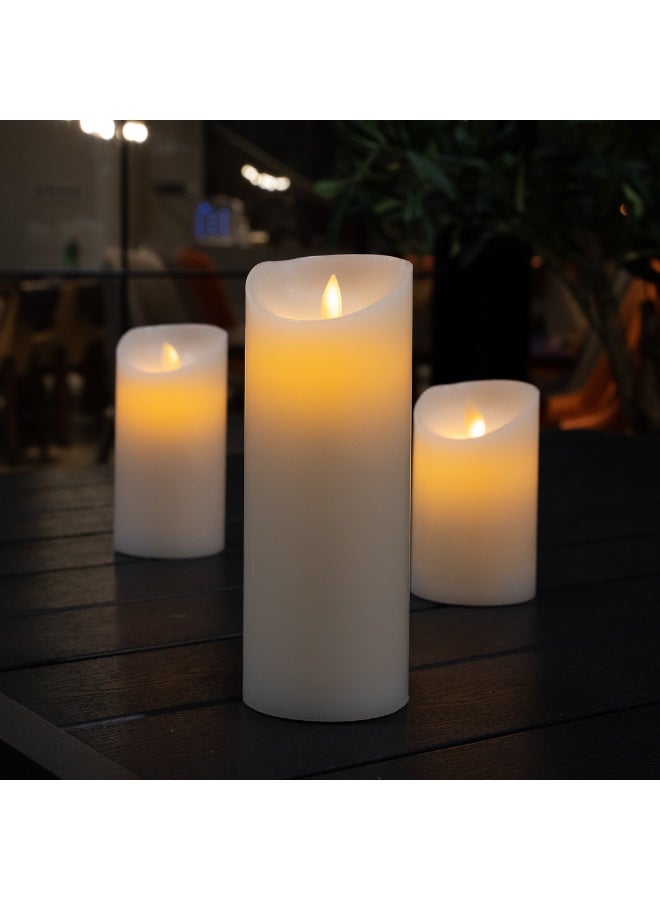Restaurantware 3 x 8 Inch Flameless Pillar Candles, 10 Programable LED Pillar Candles - Dancing Flame, For Weddings, And Parties, White Real Wax Battery Pillar Candles, Remote Sold Separately, - Image 3