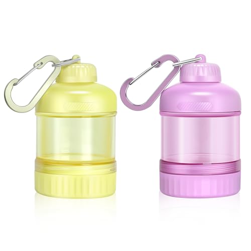 BooMetCheer 2 Pack Protein Powder Container to Go with Keychain & Keyring, Large Capacity, Clear, Leakproof, Ideal for workouts, fitness, or travel (Pink&Yellow) - Image 1
