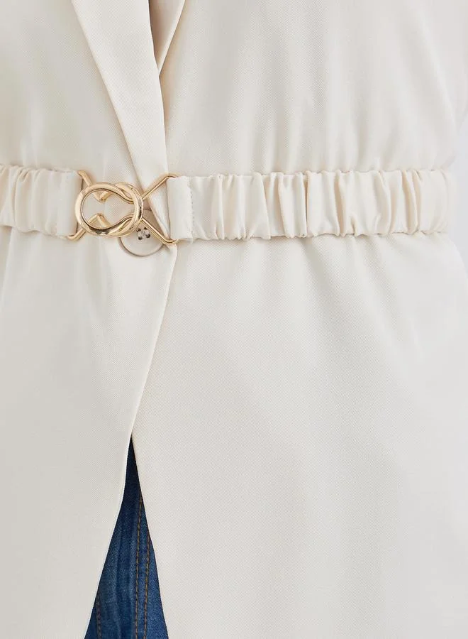 Styli Styli Women Off White Regular Fit Longline Sleeveless Belted Blazer