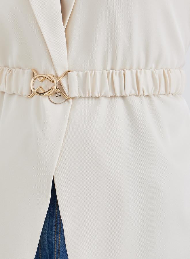 Styli Women Off White Regular Fit Longline Sleeveless Belted Blazer - Image 3