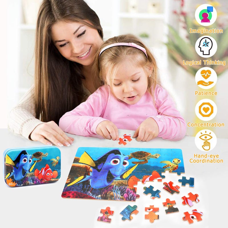 LELEMON Ocean Puzzles for Kids Ages 4-6,Underwater World 60 Piece Puzzles for Kids Ages 4-8,Children Jigsaw Puzzles in a Metal Box,Educational Learning Puzzle Toys for Girls and Boys - Image 3